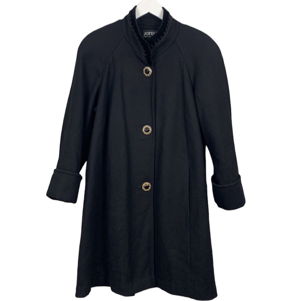 JOFELD Vintage Wool Blend Rolled Sleeve Long Lined Winter Coat Jacket Small